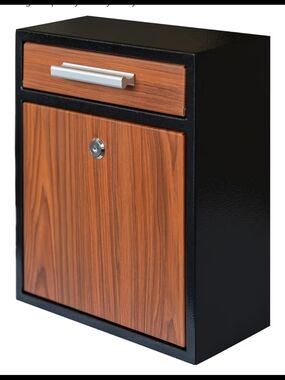 Modern Black & Wood-Look Mailbox with Lock